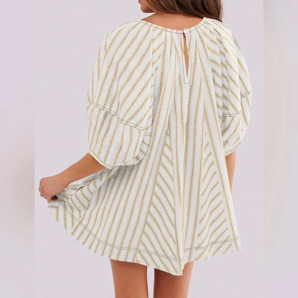 Striped Beige and White Dress - Picture 4 of 4